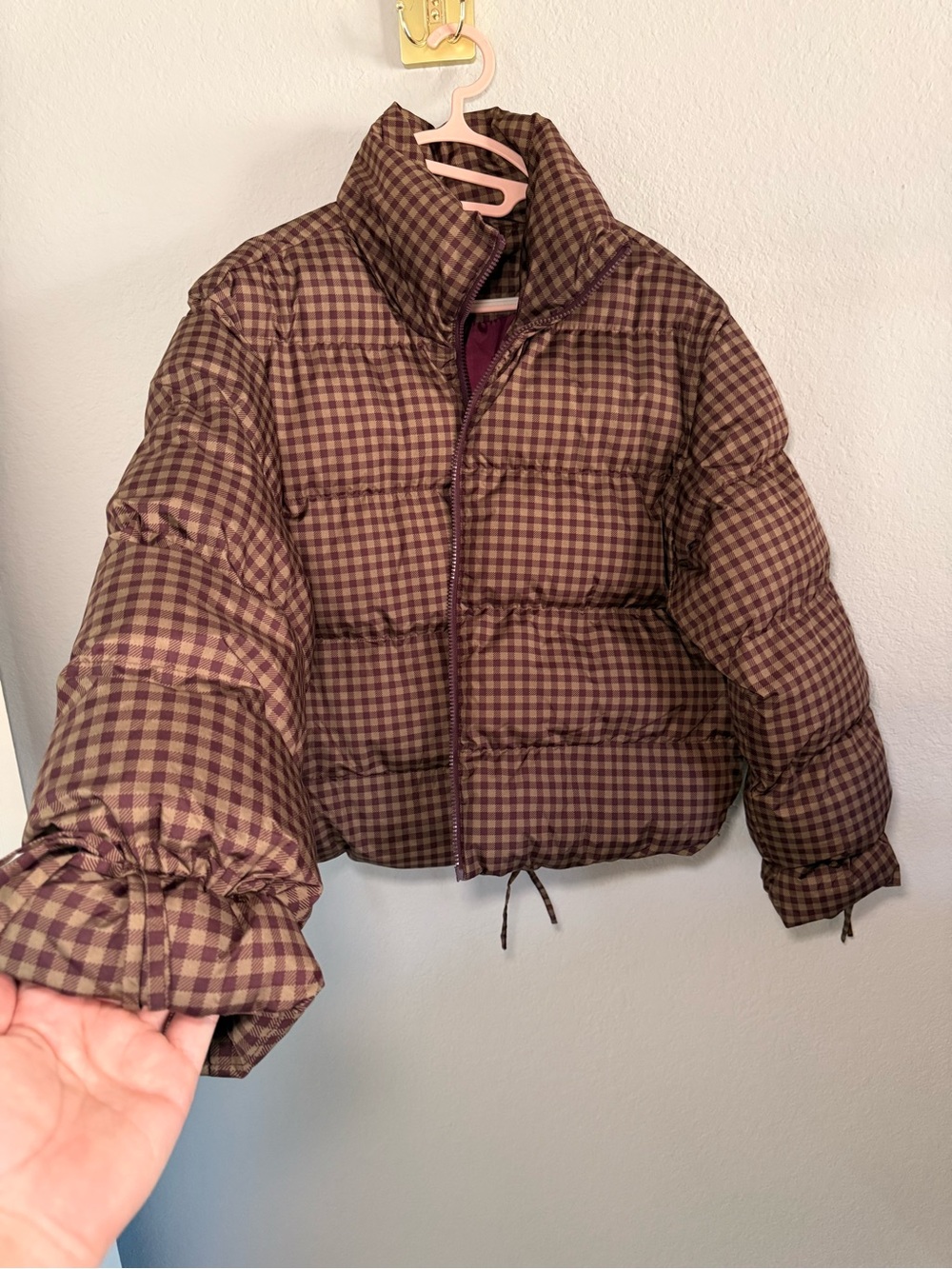 Wild Fable Brown Plaid Cropped Puffer Jacket XL
